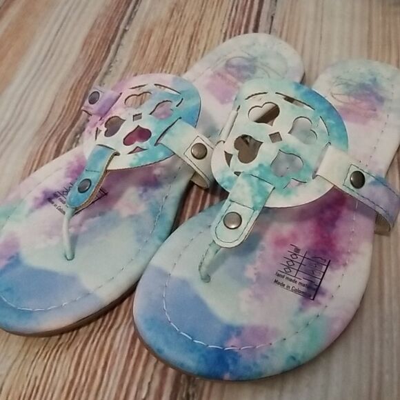 EVERGLADES Watercolor Tiedye Medallion Sandals NEW - Picture 4 of 9